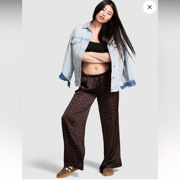 PINK Victoria's Secret Pants - PINK Victoria's Secret Satin Pull-On Trouser Pants Leopard Print Trousers XXL
